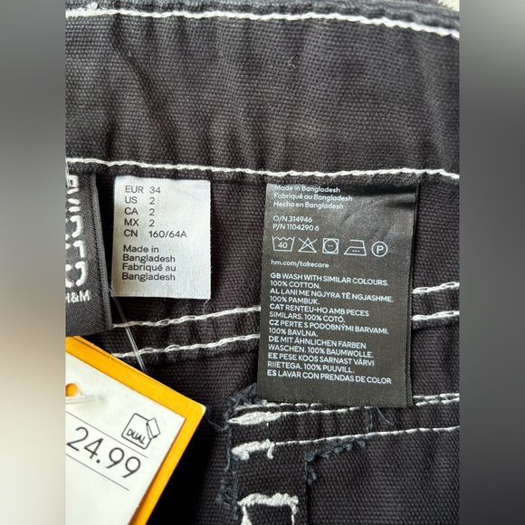 NWT Divided By H&M Woman’s 2 Black Denim Mimi Skirt With White Stitching - Picture 6 of 7